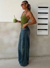 Paltrow Mid Rise Wide Leg Cargo Jeans Mid Blue Wash Petite
