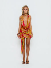 Snakepit Halter Plunge Mini Dress Paisley Splice