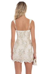 Gold Thread Floral Sequin Dress in Ivory