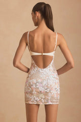 Embellished Camisole Bodycon Mini Dress in Ivory