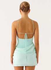 Keanu Cupro Mini Dress - Aqua