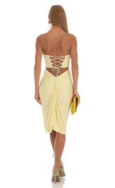 Corset Strapless Midi Dress in Yellow