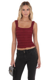 Ruffle Lace Tank Top in Burgundy