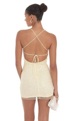Sequin Ruffle Mini Dress in Yellow