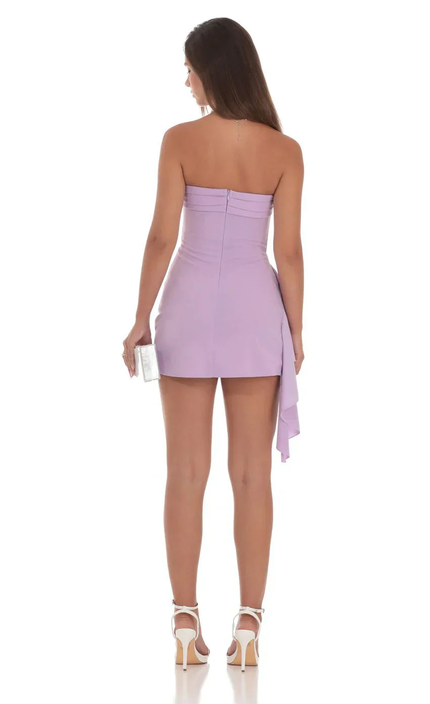 strapless ruched tassel dress Women Bodycon Tube Top Elegant Side Ruffle Thigh Split Irregular Dresses Apricot S : Clothing, Shoes & Jewelry which measures 30in/76cm in length Strapless Sequin Tassel Corset Mini