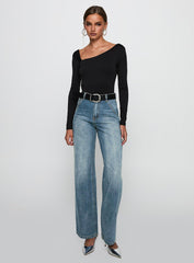 Sacramento High Rise Straight Leg Jeans Mid Blue Denim