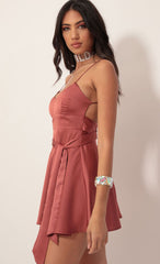 Satin Tie A-line Dress in Rust